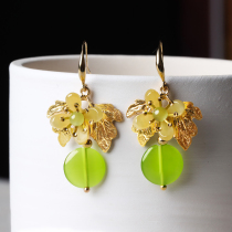 Retro cats eye stone earrings hipster earrings flower ear clip Super fairy National style with cheongsam ancient style earrings