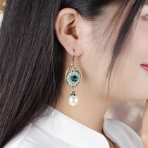 Retro flower earrings small pearl earrings female ethnic earrings long super fairy all-time Chinese style antique jewelry