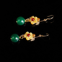Mori earrings Winter 2022 new super fairy green agate original design antique earrings female short ear jewelry