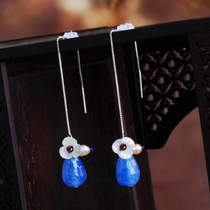 Hipster earring line female retro earring thread thread long chalcedony s925 sterling silver Super fairy ear jewelry