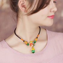 Ethnic style cats eye stone pendant decorative necklace vintage choker womens short neck chain autumn and winter accessories neck jewelry