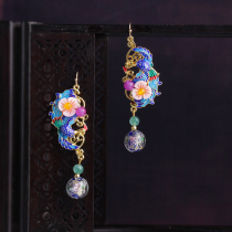 Ethnic wind earrings female retro court Phoenix winter earrings asymmetric atmosphere Chinese style earrings temperament jewelry