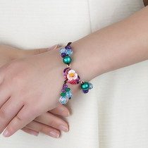 Ethnic style bracelet womens accessories small fish glazed hand rope weaving retro literary art ancient style hand decoration Joker hand chain rope