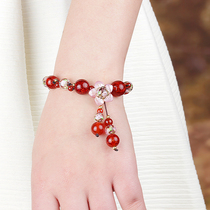 Retro red bracelet colored glazed hand string National style woven agate hipster hand rope transfer temperament hand jewelry female