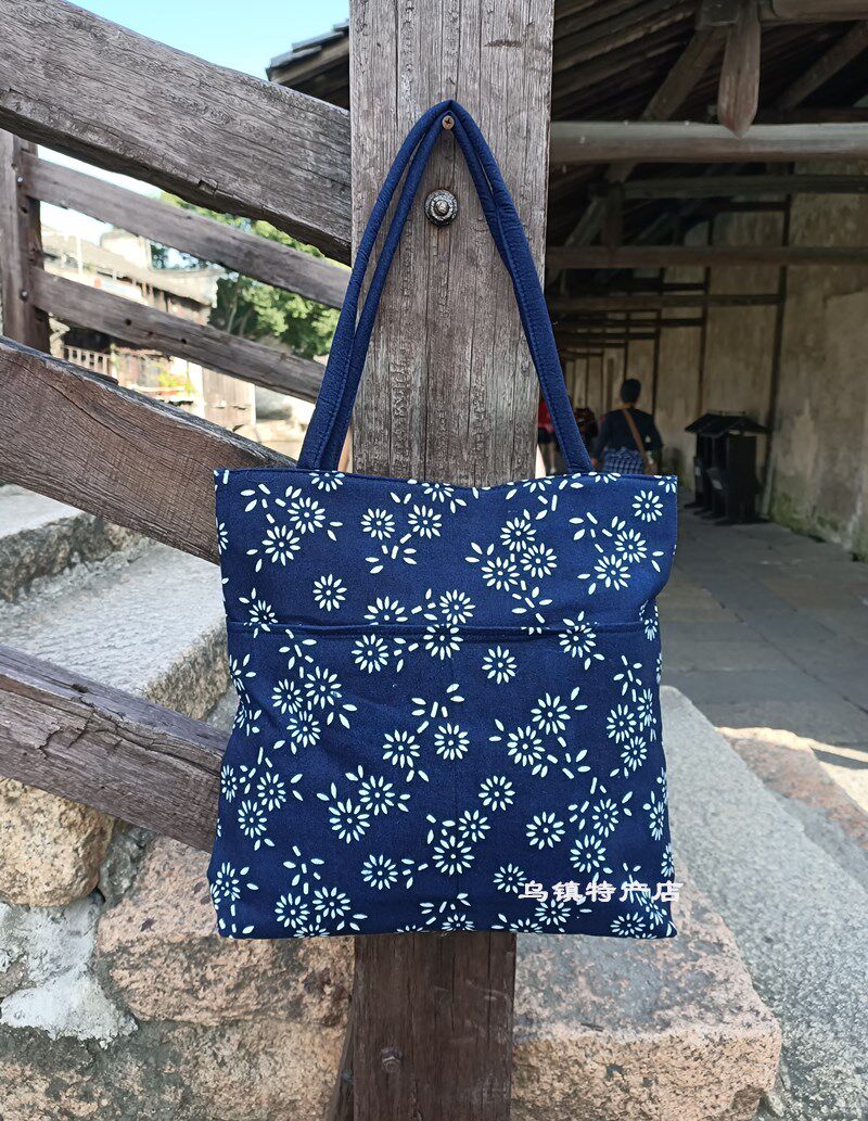 Wuzhen handmade batik blue printed cloth shoulder bag handbag ethnic handicraft cloth bag leisure bag mother bag