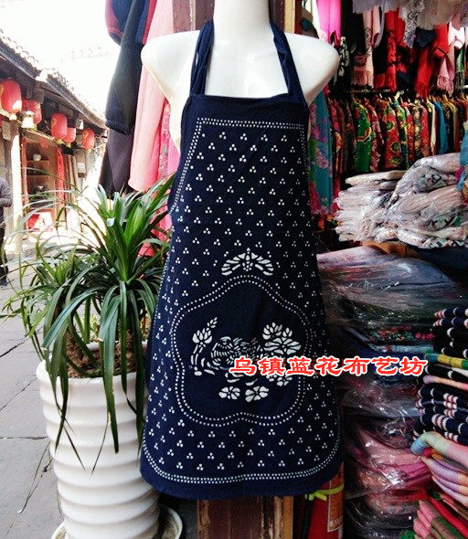 Authentic Blue Printed Cloth Apron Dress Chinese Folk Wind Farm House Le Kitchen Tea House Apron Picking Tea Dance Performance Enclosure Waist 