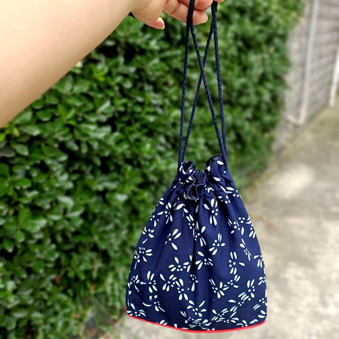 Original cotton handmade batik blue flower cloth large drawstring coin purse mobile phone bag key bag mother bag grocery bag - Taobao