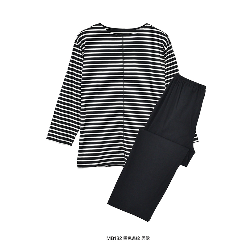 All-Cotton Seamless Jersey Cotton Pajamas and Loungewear Set, Round Neck, Knitted Stripes, Unisex, Spring, Summer, Autumn Styles
