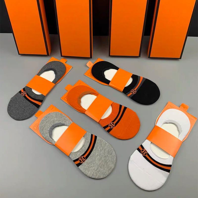 Gift Box Embroidered Men's Boat Socks H Family European Trendy Brand Deodorant Antibacterial Low-Top Business Shallow Mouth Invisible Short Socks H