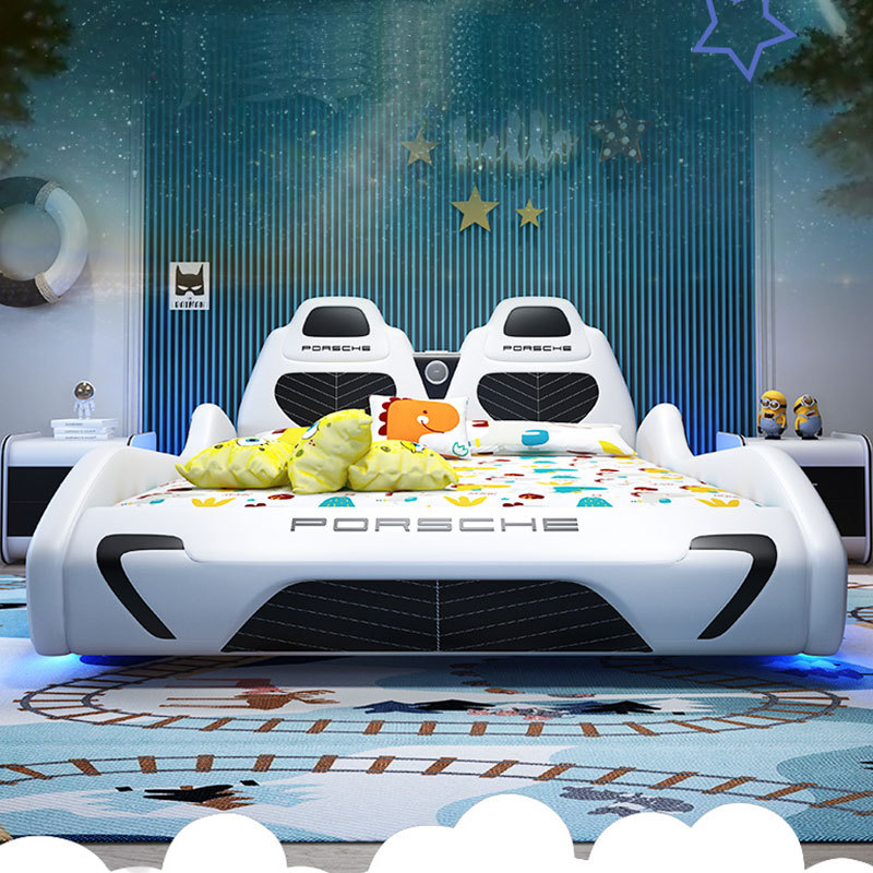 Children's Bed Car Bed for Boys New Sports Car Children's Bed with Guardrails, Lights, Sound, Creative Cartoon Bed, Single Bed