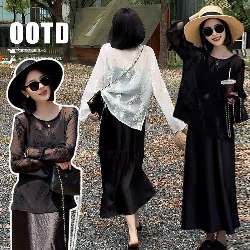 French-Style High-End Acetate Satin Dress Set 2026 Lace Hollow-Out Design Sun-Protective Cover-Up Two-Piece Set