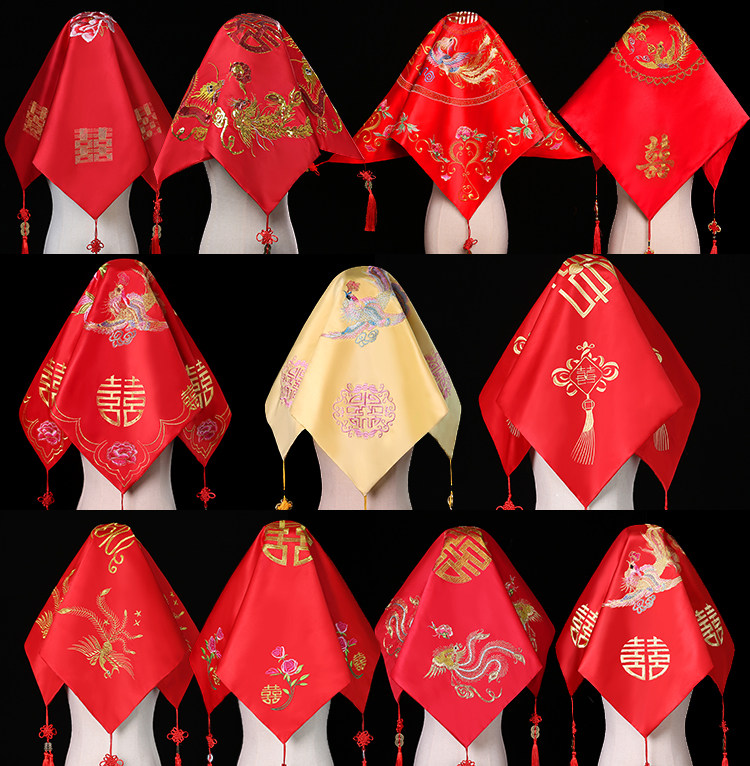 Red hijab wedding bride Chinese embroidery high-grade red Xiuhe clothing cover veil wedding Hipa turban