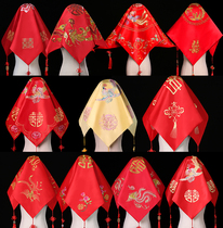  Red hijab wedding bride Chinese embroidery flower high-end red Xiuhe clothing hijab yarn wedding hiker headscarf increase