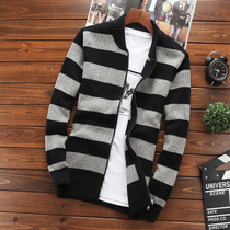 2021 autumn new sweater mens sweater sweater striped cardigan top fashion casual Korean jacket