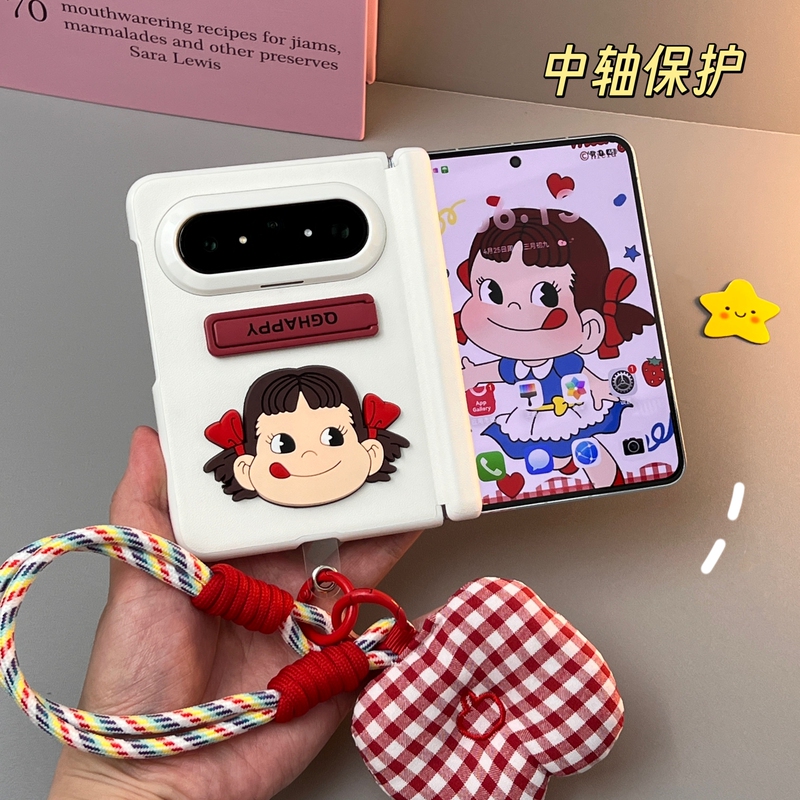 New Product Suitable for Huawei Pura X Max Phone Case, New Model Case, Foldable Screen Protective Case, New White Leather Texture Shell with Hand-Held Stand, Women's Collector's Edition, Full Coverage for the Middle Axis, Pura X Max