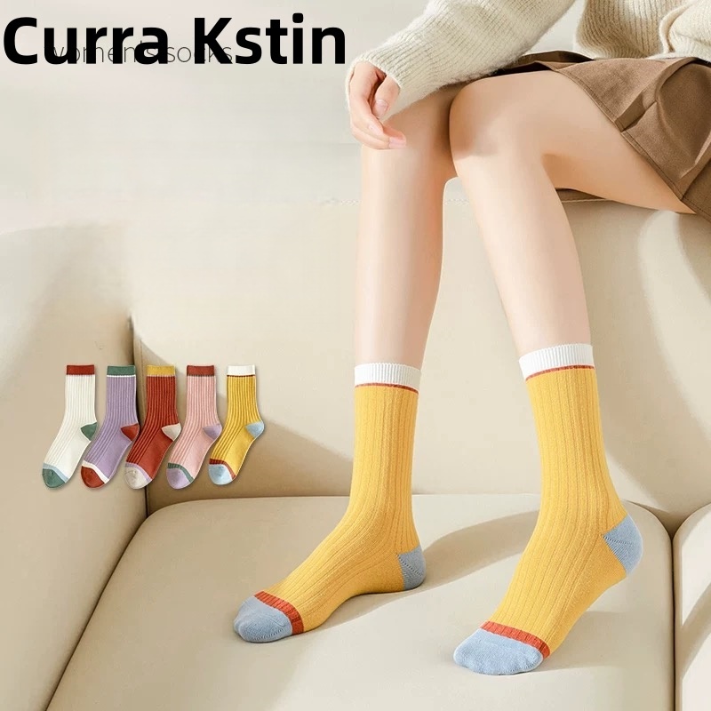 Curra Kstin早秋新款袜子女中筒袜透气花边蝴蝶结刺绣无骨袜E