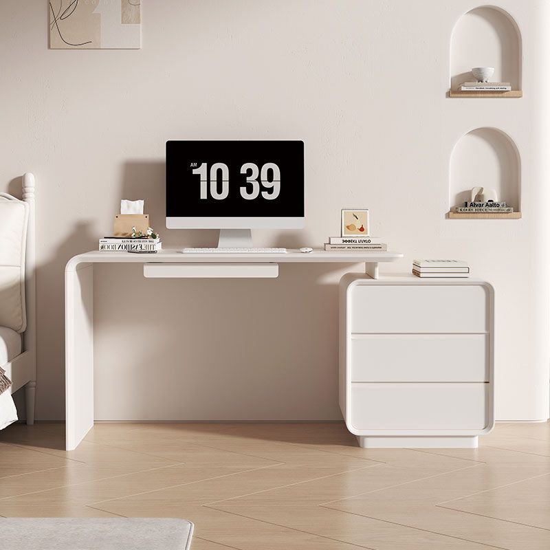 Light Luxury Modern Minimalist Home Lacquered Desk Bedroom Rotating Corner Nordic Extendable Computer Desk with Integrated Bookshelf