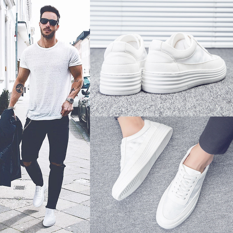 Hong Kong trendy brand men's shoes leather white shoes men's breathable summer new all-match Korean version all-match casual flat shoes
