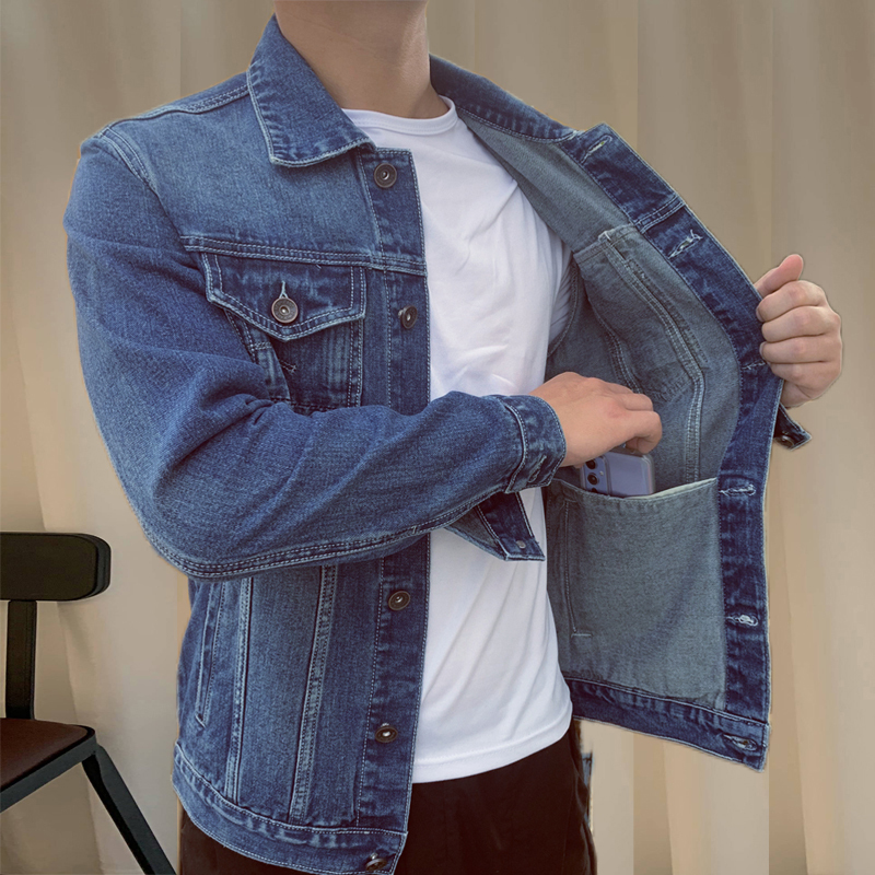 Men's Denim Jacket Spring and Autumn New Style Turn-Down Collar Workwear Jacket with Inner Pockets Large Size Casual Men's Coat Versatile Top