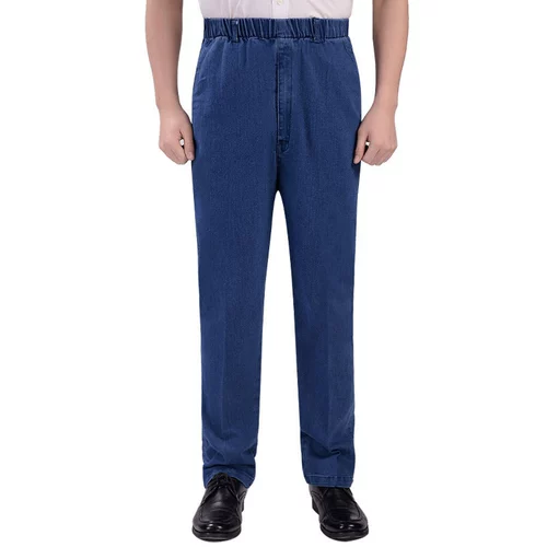 Демисезонные джинсы, штаны, эластичная талия, для мужчины среднего возраста, высокая талия