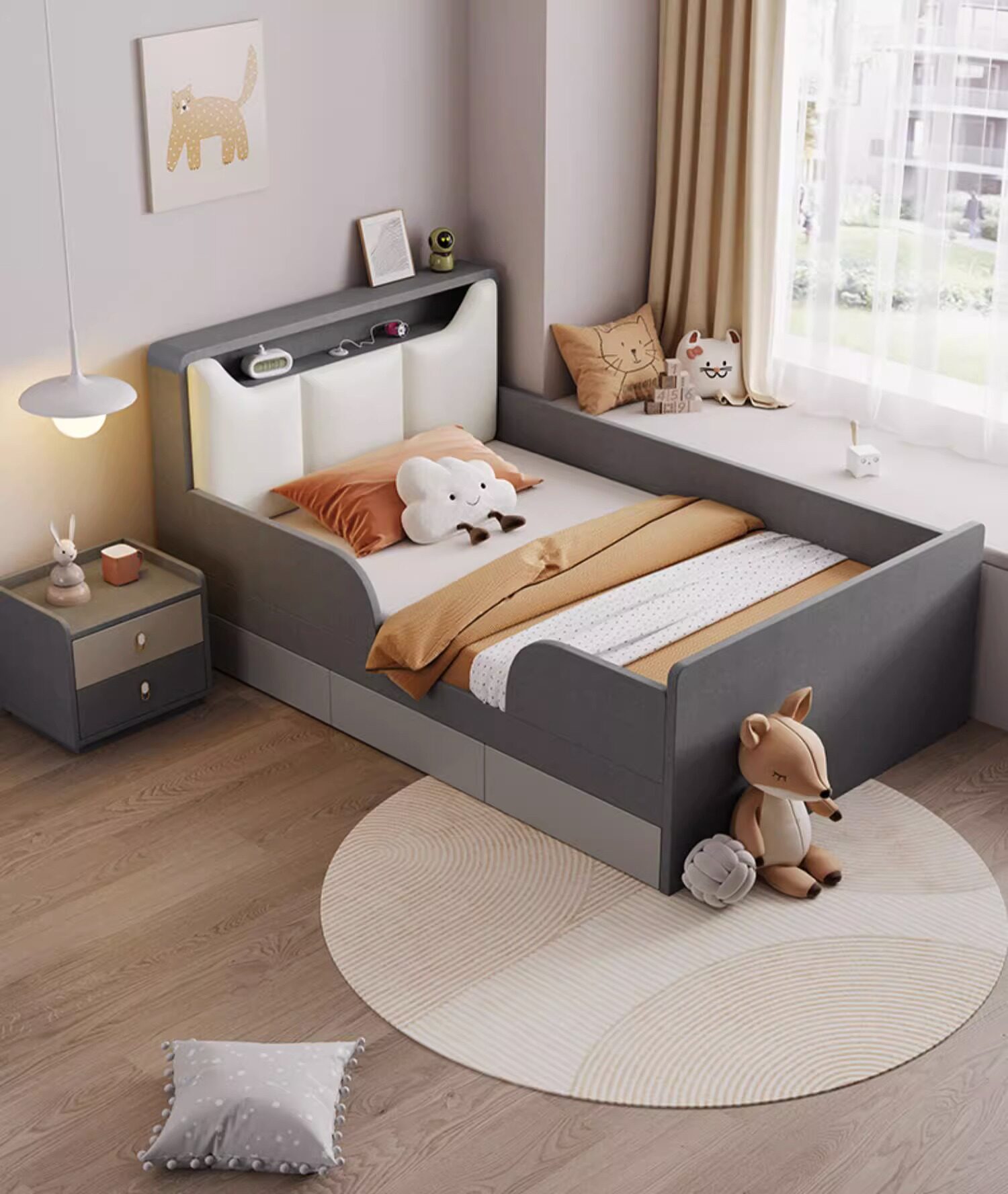 Детская кровать 儿童护栏床一米二带围栏男孩女孩公主单人床现代简约多功能儿童床 Congliang