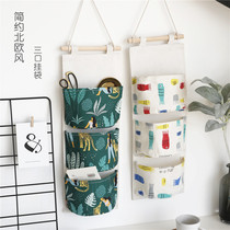 Clearance three-pocket hanging bag Nordic wind small fresh hanging bag storage bag behind the door bedroom wall sundries cotton and linen storage bag