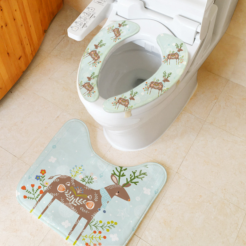Toilet Cushion Ground Mat toilet lid Three sets Cartoon Toilet Decorated Cushion Make-up Room Padded Toilet Lengthened Cushion