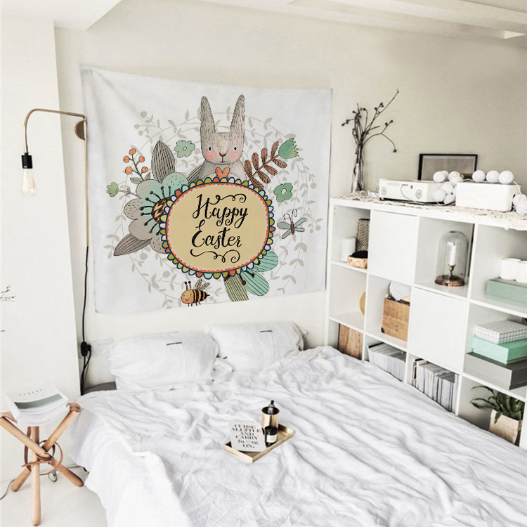 Net vải đỏ nền treo phim hoạt hình thỏ tường tấm thảm trang trí phòng ngủ đầu giường trang trí tường bao thảm treo đầu giường