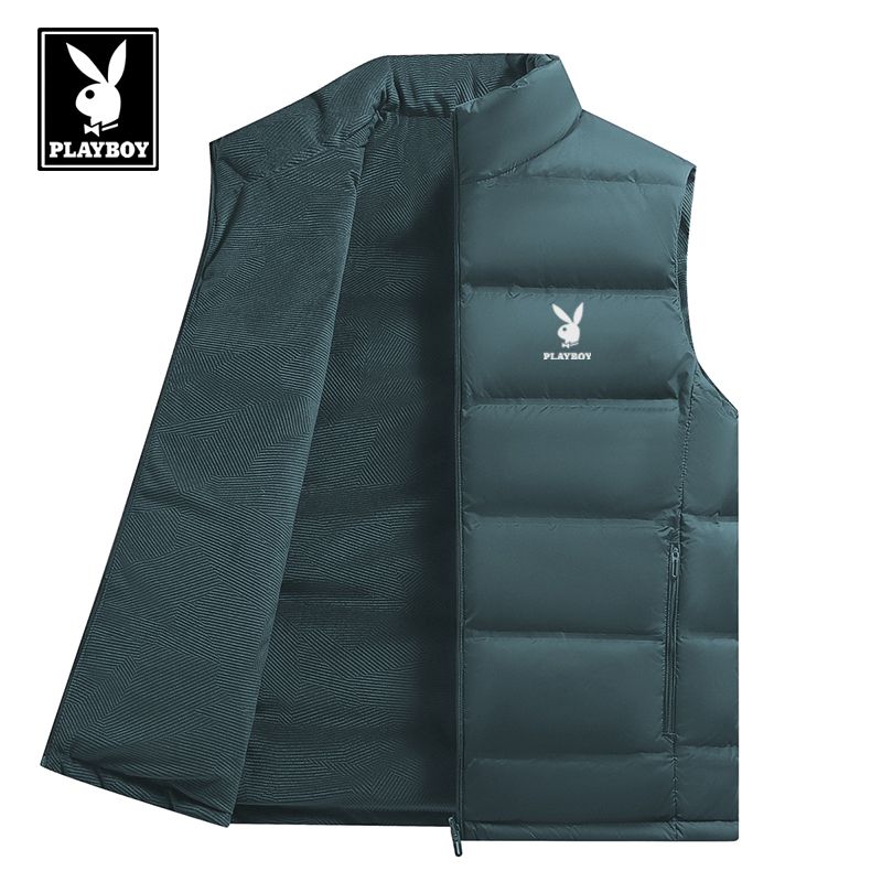 Playboy Lightweight Double-Sided down Vest for Men, White Duck Down, Stand-Up Collar, Warm, Large Size, Sleeveless Jacket
