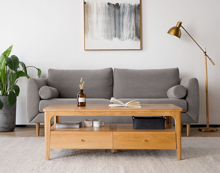 Bàn cà phê gỗ rắn Bắc Âu căn hộ nhỏ phòng khách gỗ tròn Nhật Bản - Bàn trà bàn sofa thông minh