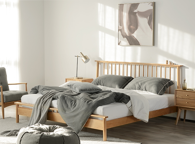 tối giản gỗ giường 1,8 m giường hiện đại đôi 1,5m kiểu Nhật giường gỗ sồi Bắc Âu Phòng ngủ chính Windsor - Giường giường liền tủ