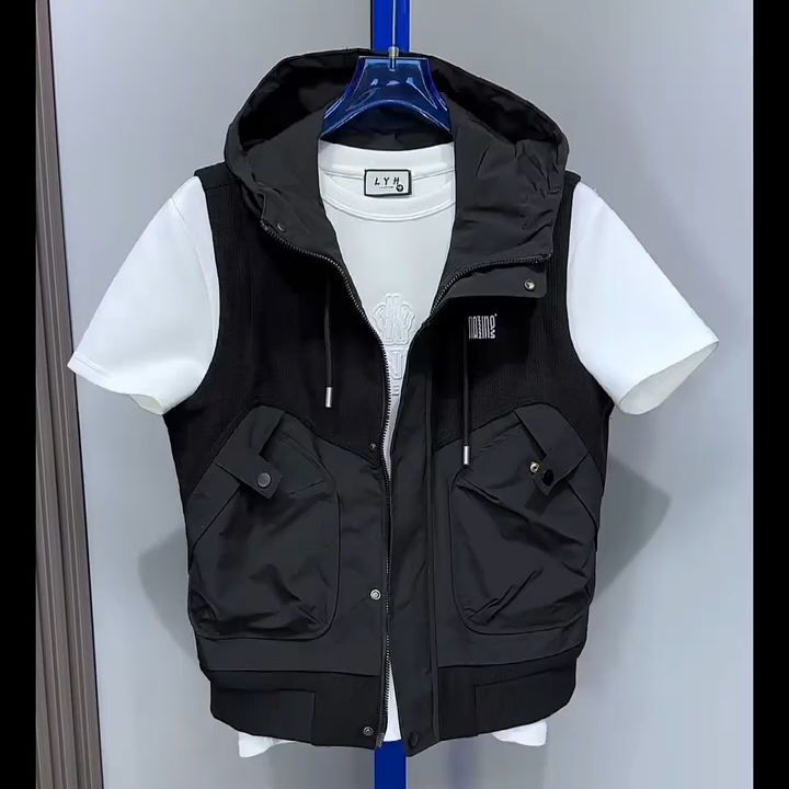 Summer Thin Vest for Men, High-End, Cool and Casual, Fashionable and Trendy, Hooded, Niche, Solid Color, Versatile, Hooded