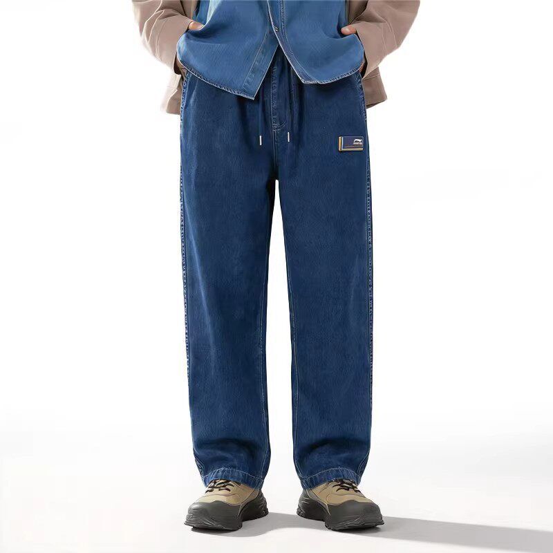 Li Ning Genuine New Men's Washed Denim Pants Retro Sports Lifestyle Series Jeans Akxw151