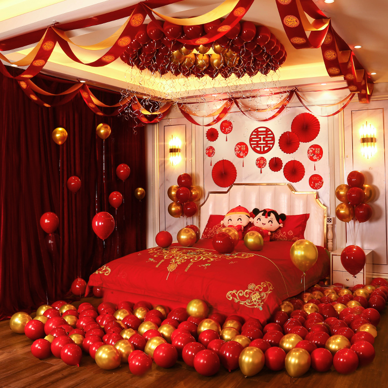 Wedding decoration Chinese style wedding room decoration set men's bedroom simple room creative wedding pull flower romantic new room