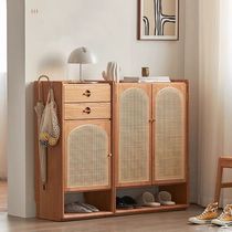 Japan-style Rattan Shoes Cabinet Floor Nordic Solid Wood Hyun Guan Cabinet Small Household Type Home Entry Lockers Combination Storage Cabinet