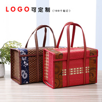 Bamboo woven bamboo basket Hairy crab portable basket Tea Mid-Autumn Festival Moon Cake gift box Egg bamboo basket specialty bamboo blue packaging