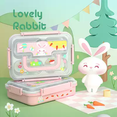 Stainless steel insulation lunch box 304 material primary school students and children portable grid lunch box 1 person can heat the anti-scalding lunch box