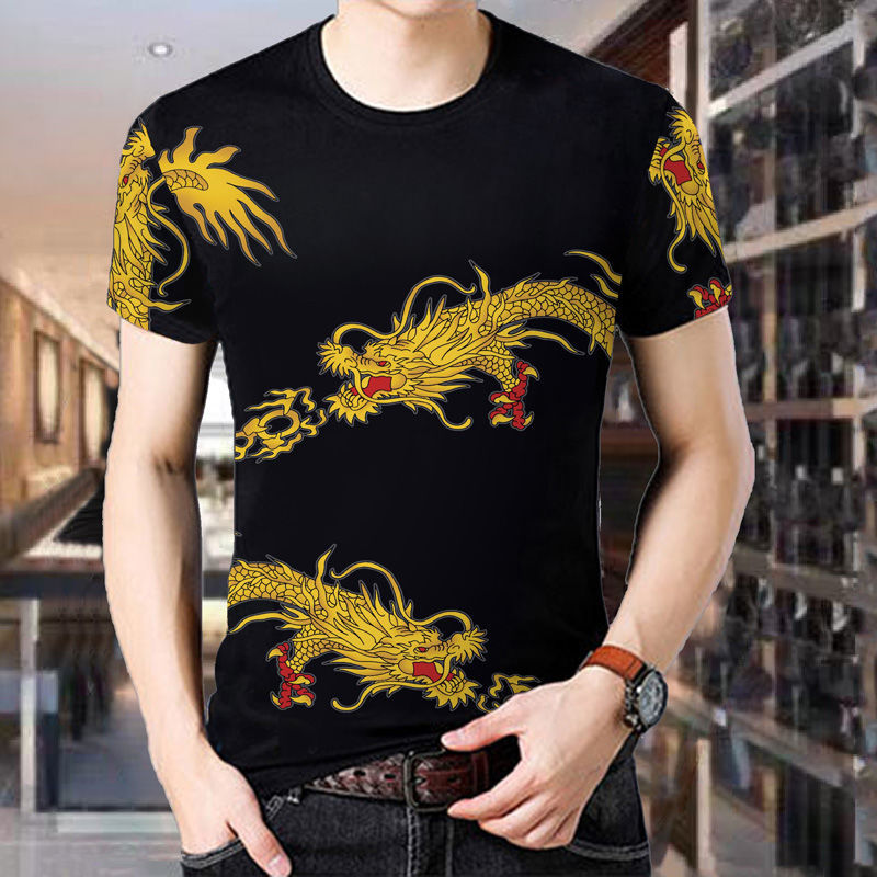 Summer New Style Chinese Pattern Dragon Youth Large Size Men's 3D Printed Tattoo Round Neck Short-Sleeved T-Shirt Top Base Shirt Summer New Style Chinese Pattern Dragon Youth Large Size Men's 3D Printed Tattoo Round Neck Short-Sleeved T-Shirt Top Base Shirt