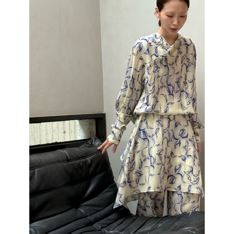 Samuel Guiyang 26 Autumn/Winter Curtain Trouser Blue Printed Skirt Pants/Printed Shirt