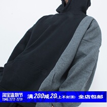 STR: SPLITTING OVERSIZE HOODIE BLACK AND GRAY STITCHING INTERIOR DETAILS MISPLACED LOOSE SWEATER