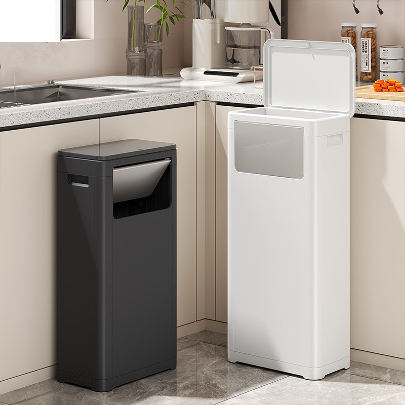 Large Trash Can with Double Lid, Household Use, No Need to Bend Over, Kitchen Trash Can with Flip Lid, Large Capacity, Commercial Outdoor Trash Bin