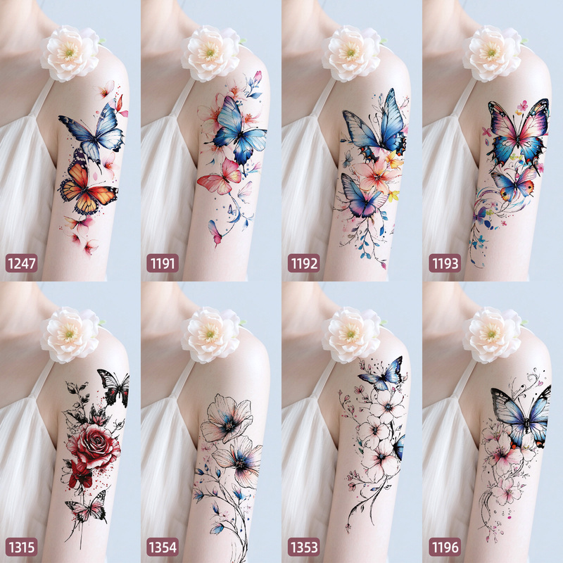 New Colorful Butterfly and Flower Tattoo Stickers, Waterproof, Beautiful, Refreshing, Summer Vibe, Temporary Body Art