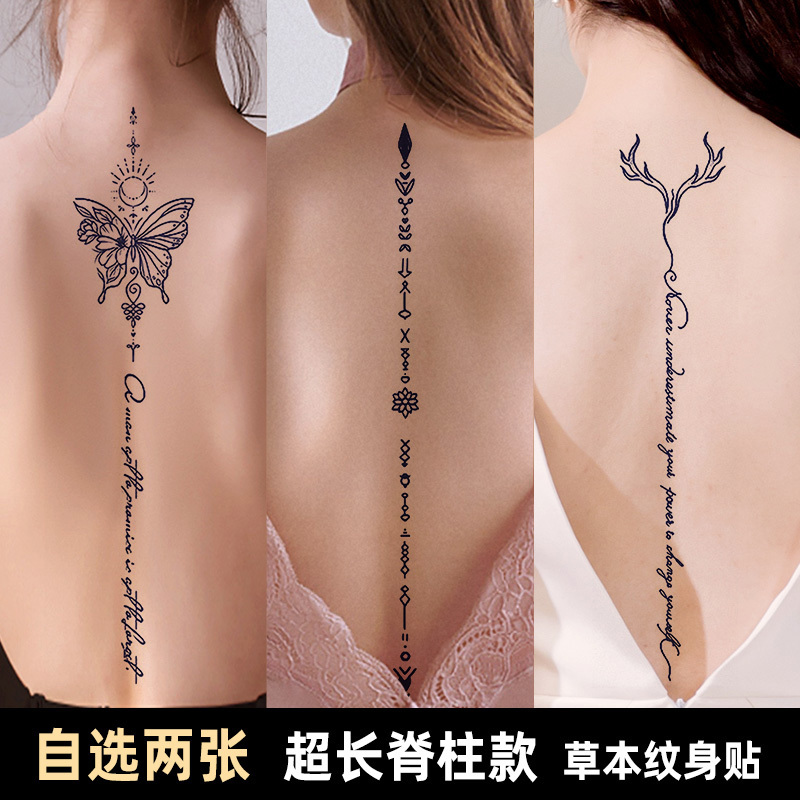 Herbal Juice Tattoo Stickers for Men and Women, Waterproof and Long-Lasting, Long Strip for the Back, Simple Style, Spine Stickers, Non-Reflective