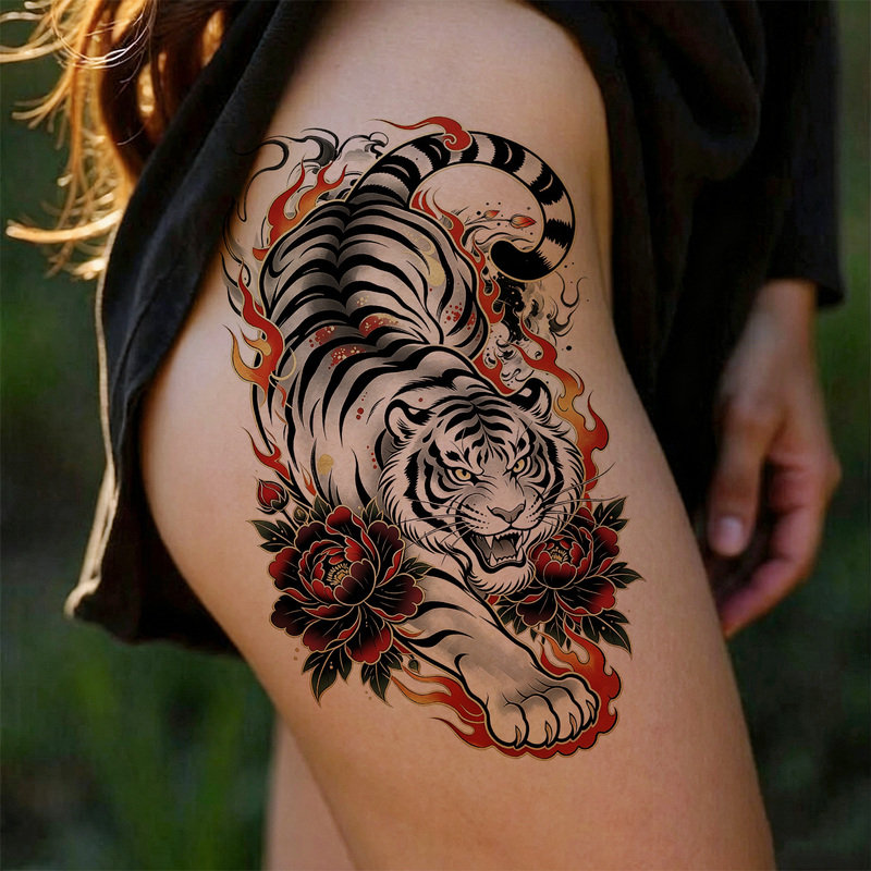 High-End Colorful Tattoo Stickers for Women, Waterproof, for Men's Thighs, Fierce Tiger, Domineering, Chinese Style, Cover Scars and White Lines High-End Colorful Tattoo Stickers for Women, Waterproof, for Men's Thighs, Fierce Tiger, Domineering, Chinese Style, Cover Scars and White Lines