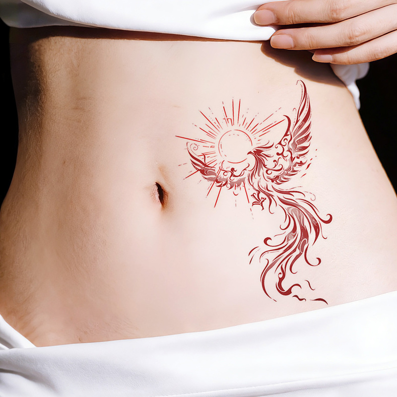 Red Phoenix Tattoo Sticker for Women, Waterproof, for Men, with a Sweet, Sexy, Artistic Vibe, Temporary Body Art, New Style Red Phoenix Tattoo Sticker for Women, Waterproof, for Men, with a Sweet, Sexy, Artistic Vibe, Temporary Body Art, New Style