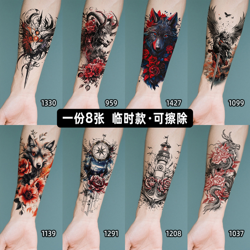Colorful Tattoo Stickers, Waterproof, for Men and Women, to Cover Scars on the Arm, with High-Quality Patterns, Full of Artistic Retro Style