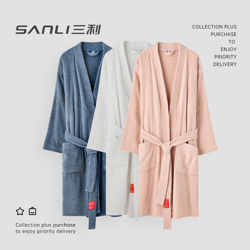 Bathrobe towel absorbent quick-drying cotton spring and autumn bathrobe Hotel female male Long couple thin cotton bath towel robe