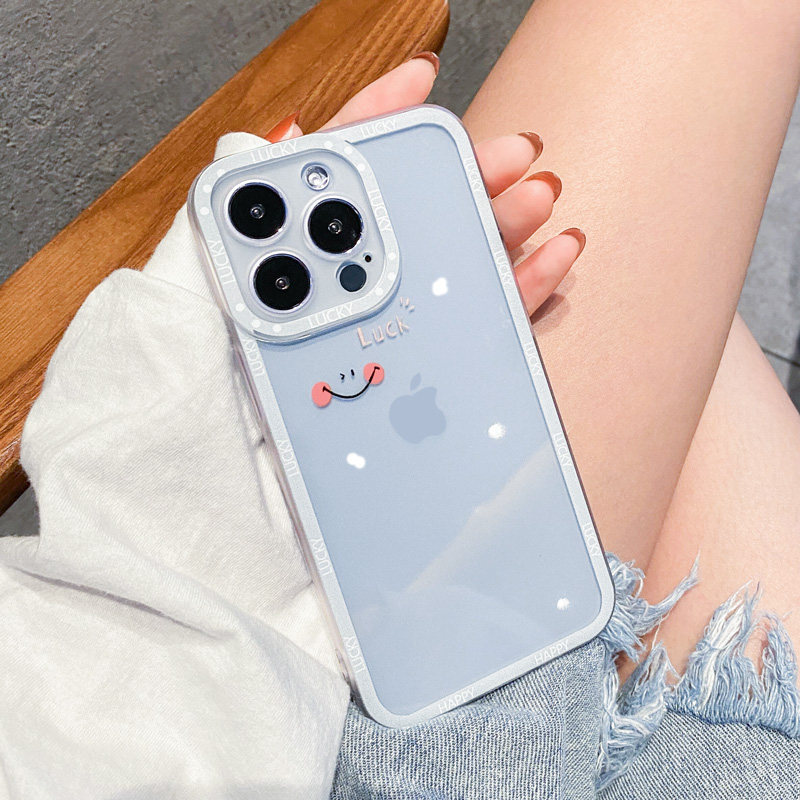 Apple 13 promax mobile phone protective shell distant peak blue fresh smile female iPhone 13 lens full-inclusive transparent silicone gel anti-fall protection set 13pro advanced network red 12 creative tide