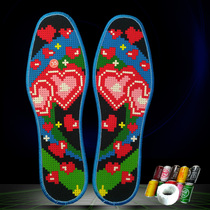 Cross stitch insole men and women cotton thick hand embroidered full embroidery deodorant sweat breathable semi-finished embroidery pinhole printing