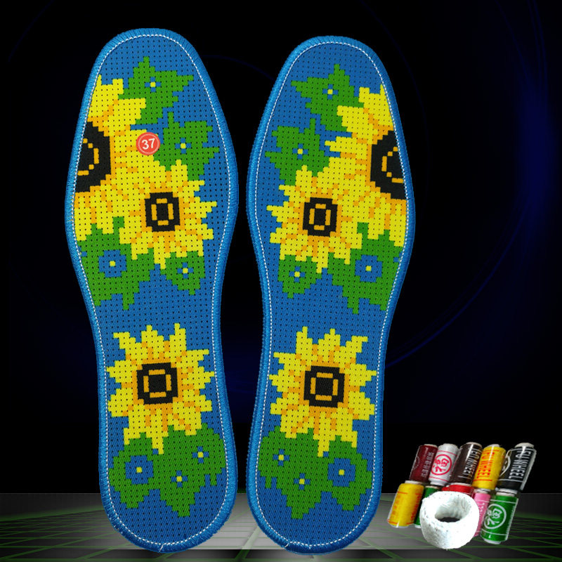 Insole Cross embroidered full cotton full hand full embroidered six-layer thickened with wire-needle suction sweat-permeable pinhole printed semi-finished products